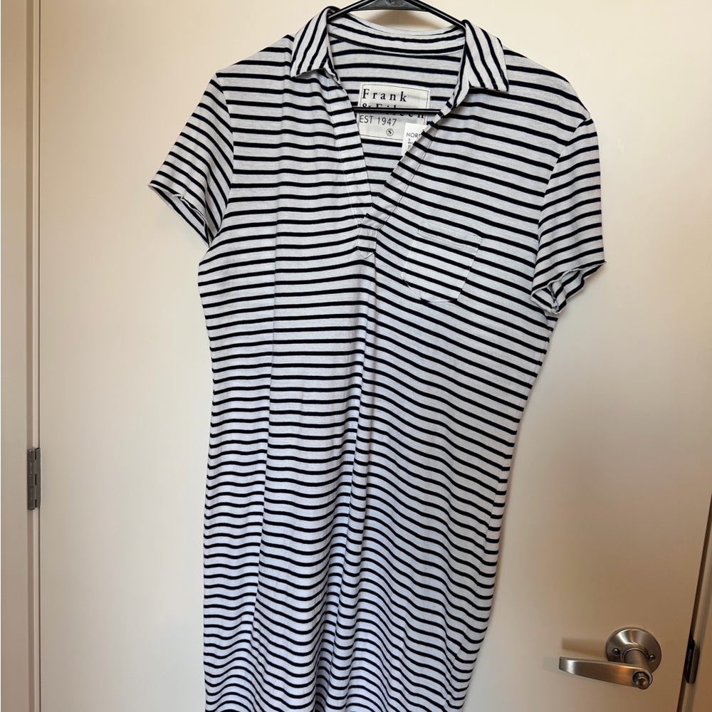 NWT Frank & Eileen Navy and White Striped Polo Dress